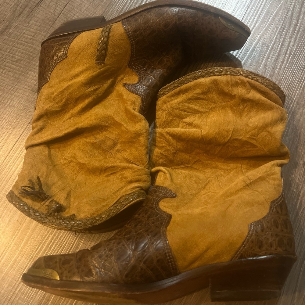 Vintage Zodiac Brown Leather Women’s Cowboy Boots Made in USA Slouch Size 7.5